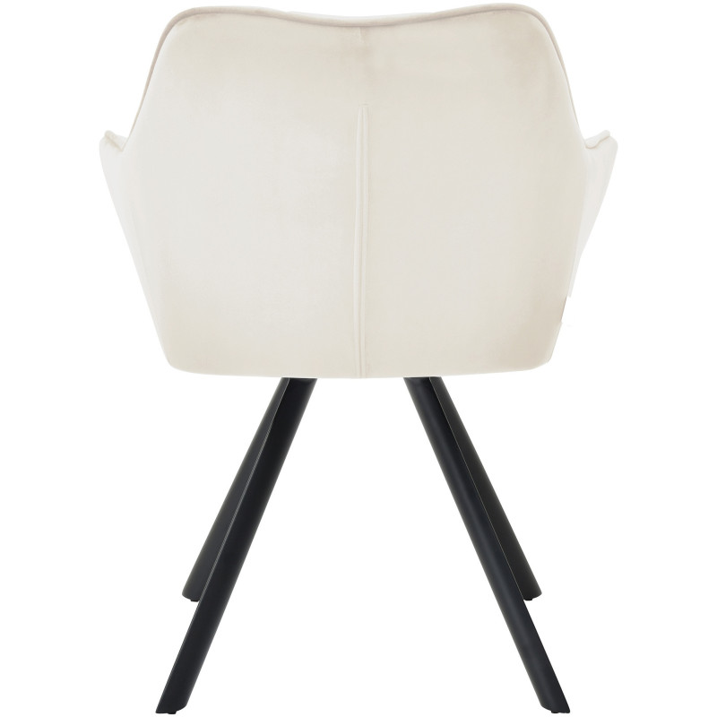 Fauteuil de table moderne en Velours Blanc crème Métal Noir Jovano  - 5