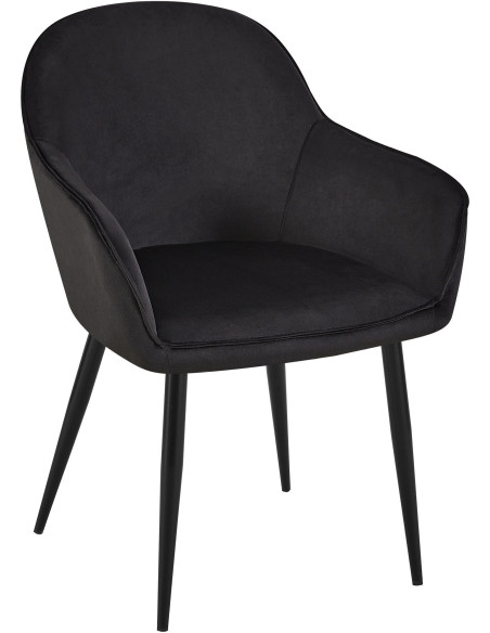 Fauteuil de table moderne en Velours Noir Métal Noir Timalo - 1