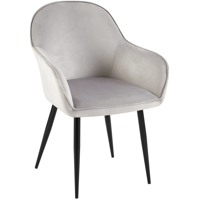 Fauteuil de table moderne en Velours Gris Métal Noir Timalo - 1