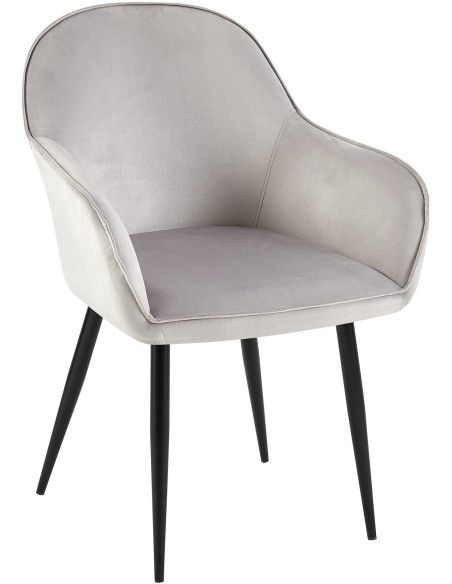 Fauteuil de table moderne en Velours Gris Métal Noir Timalo - 1