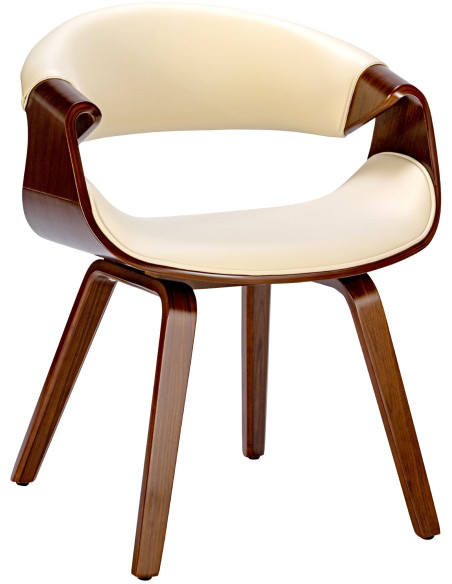 Fauteuil de table haut de gamme en Polyuréthane Blanc crème Bois Marron noyer Velric - 1