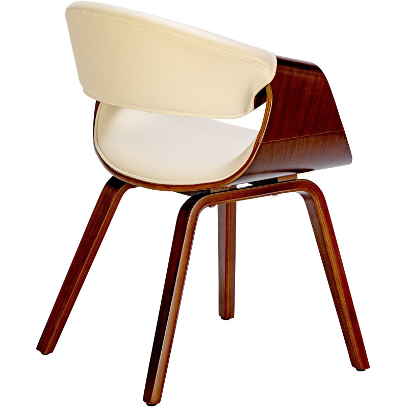 Fauteuil de table haut de gamme en Polyuréthane Blanc crème Bois Marron noyer Velric - 2