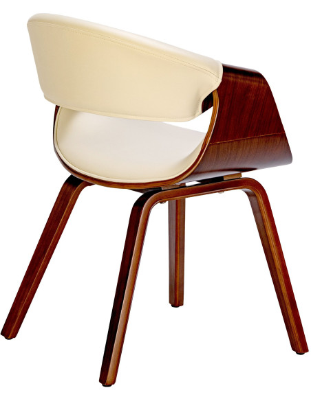 Fauteuil de table haut de gamme en Polyuréthane Blanc crème Bois Marron noyer Velric - 2