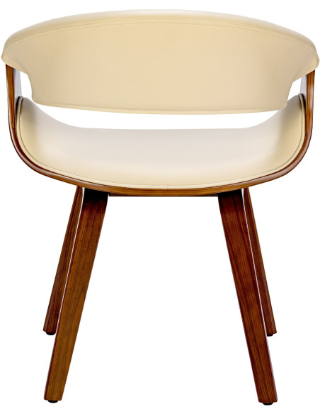 Fauteuil de table haut de gamme en Polyuréthane Blanc crème Bois Marron noyer Velric - 3