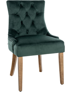 Chaise style vintage Dossier capitonné en Velours Vert foncé Bois Naturel Huguette - 1