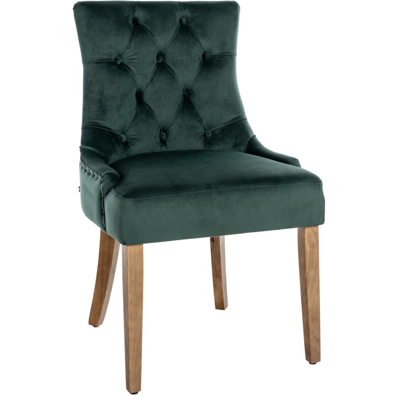 Chaise style vintage Dossier capitonné en Velours Vert foncé Bois Naturel Huguette - 1