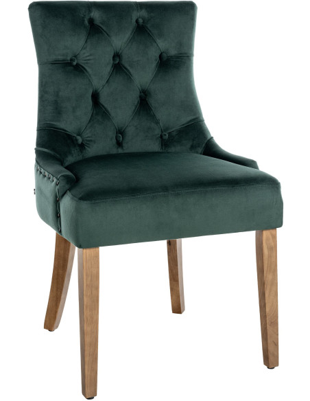 Chaise style vintage Dossier capitonné en Velours Vert foncé Bois Naturel Huguette - 1