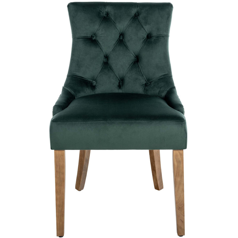 Chaise style vintage Dossier capitonné en Velours Vert foncé Bois Naturel Huguette - 2