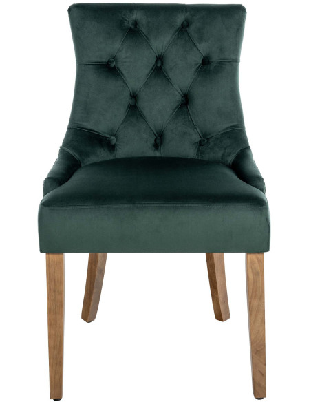 Chaise style vintage Dossier capitonné en Velours Vert foncé Bois Naturel Huguette - 2