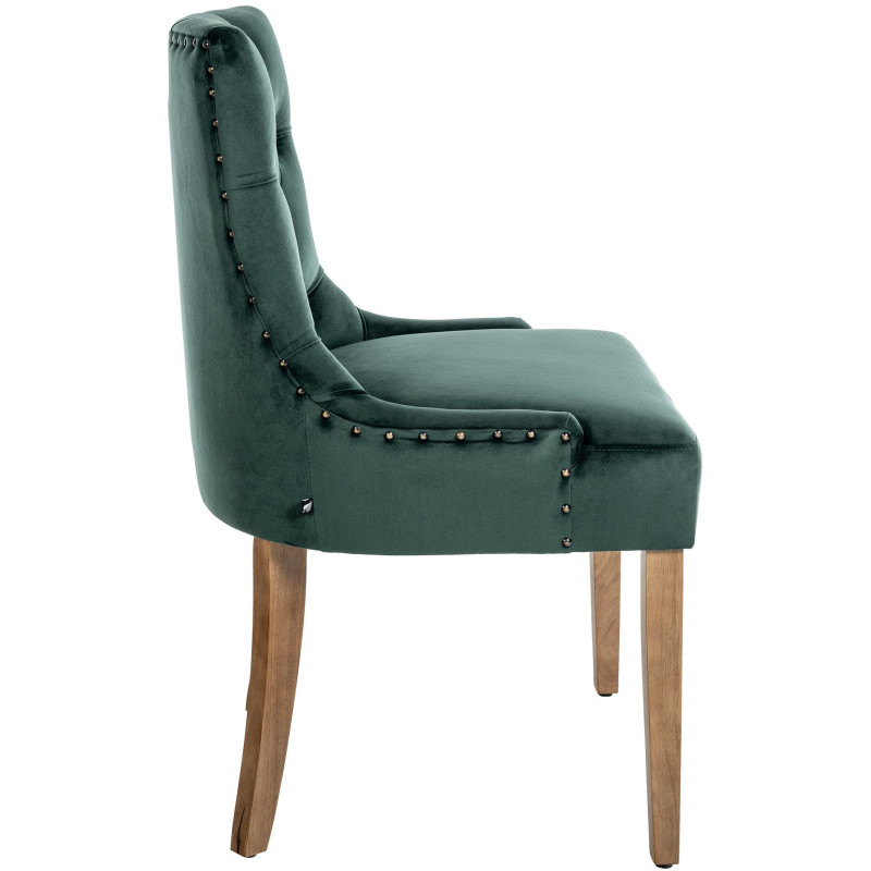 Chaise style vintage Dossier capitonné en Velours Vert foncé Bois Naturel Huguette - 3