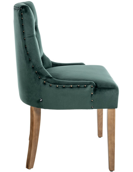 Chaise style vintage Dossier capitonné en Velours Vert foncé Bois Naturel Huguette - 3