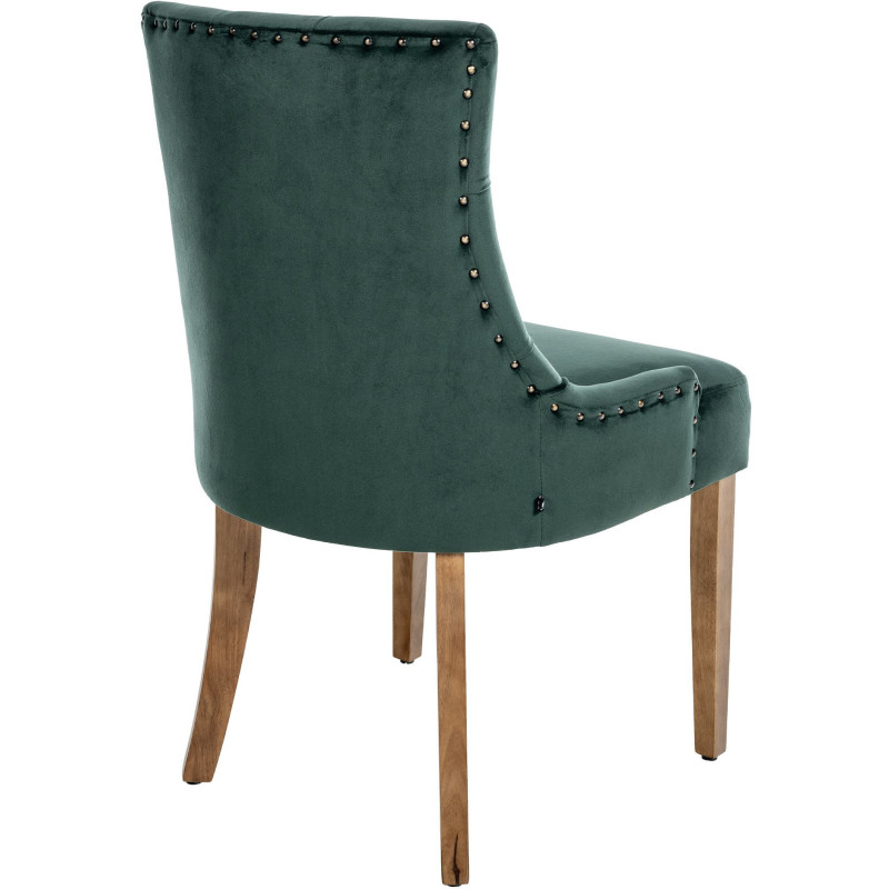 Chaise style vintage Dossier capitonné en Velours Vert foncé Bois Naturel Huguette - 4