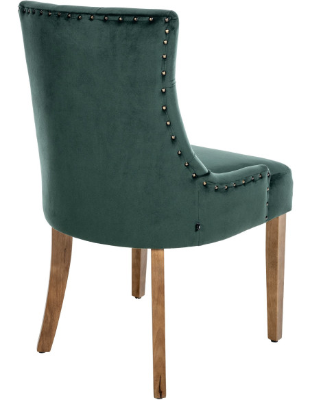Chaise style vintage Dossier capitonné en Velours Vert foncé Bois Naturel Huguette - 4