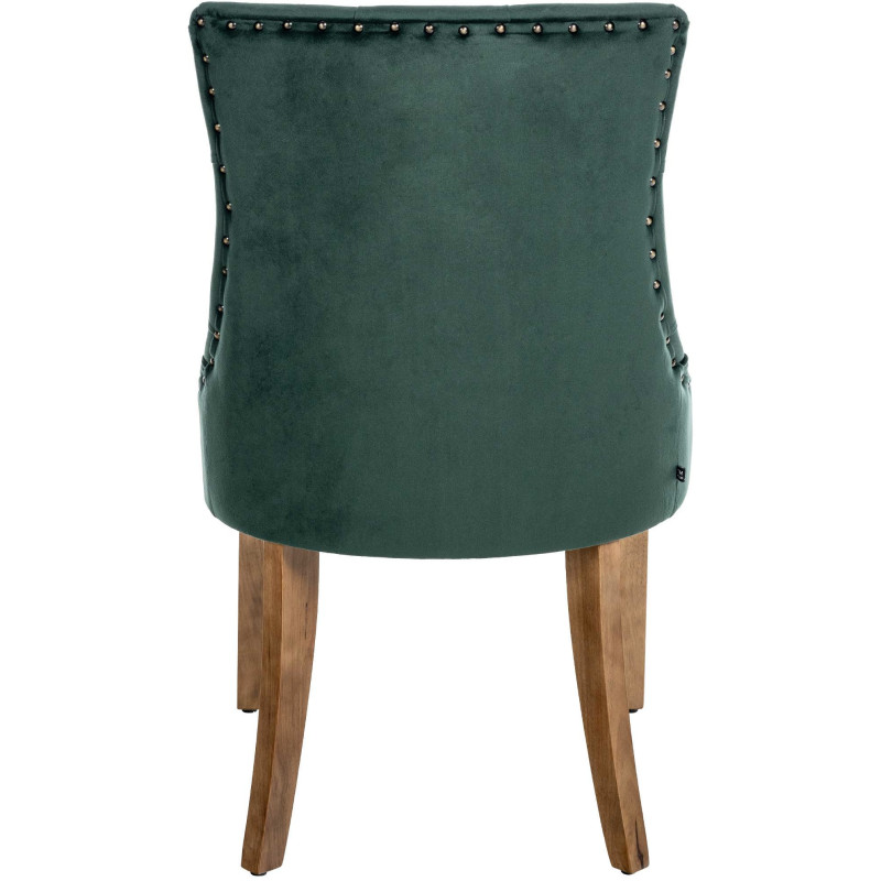 Chaise style vintage Dossier capitonné en Velours Vert foncé Bois Naturel Huguette - 5