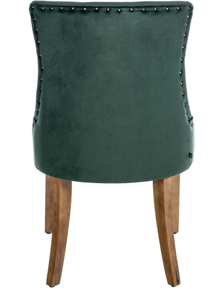 Chaise style vintage Dossier capitonné en Velours Vert foncé Bois Naturel Huguette - 5