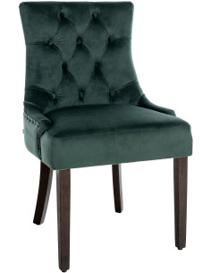 Chaise style vintage Dossier capitonné en Velours Vert foncé Bois Marron Huguette - 1