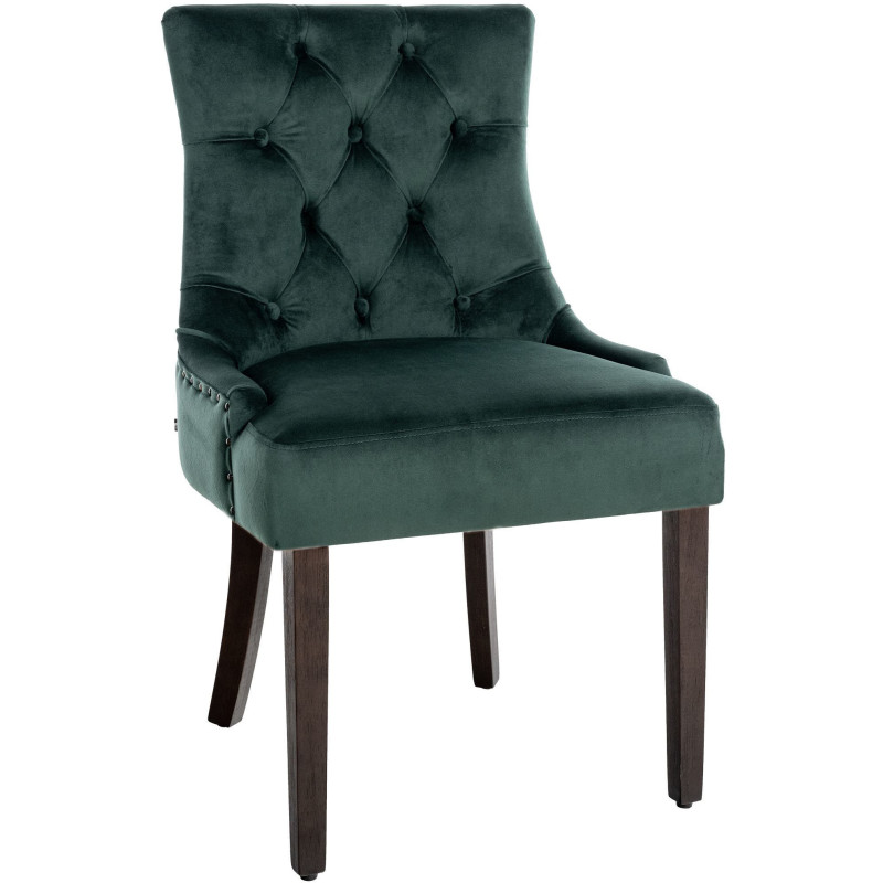 Chaise style vintage Dossier capitonné en Velours Vert foncé Bois Marron Huguette - 1