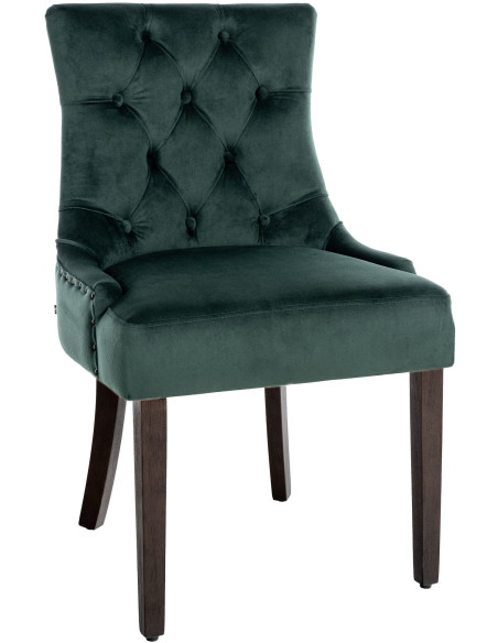 Chaise style vintage Dossier capitonné en Velours Vert foncé Bois Marron Huguette - 1
