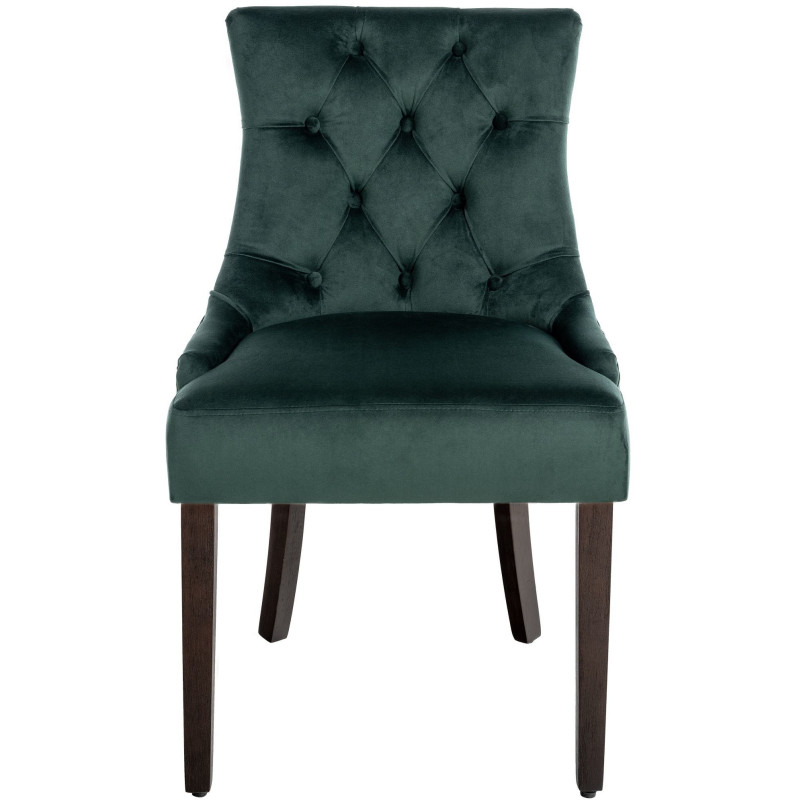 Chaise style vintage Dossier capitonné en Velours Vert foncé Bois Marron Huguette - 2