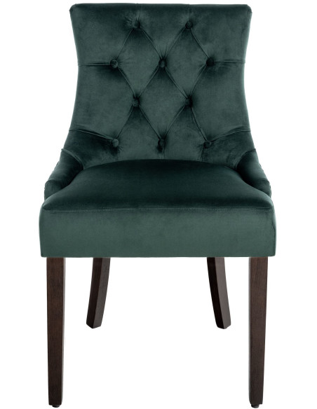 Chaise style vintage Dossier capitonné en Velours Vert foncé Bois Marron Huguette - 2