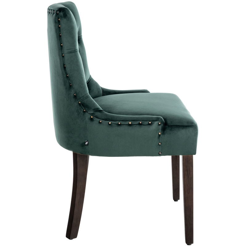 Chaise style vintage Dossier capitonné en Velours Vert foncé Bois Marron Huguette - 3
