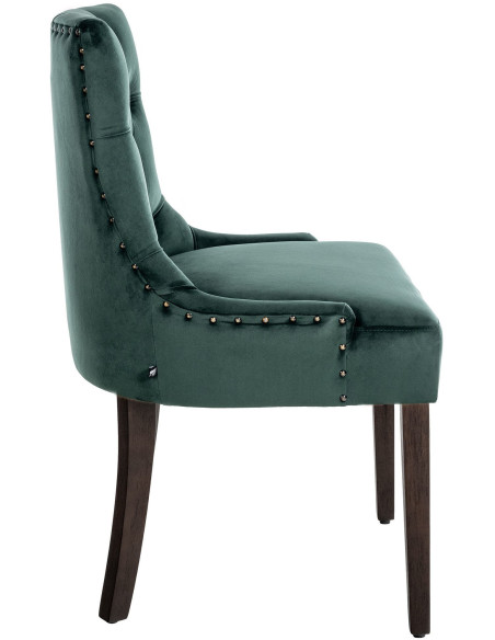 Chaise style vintage Dossier capitonné en Velours Vert foncé Bois Marron Huguette - 3