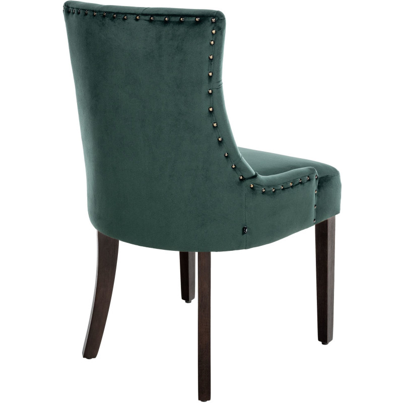 Chaise style vintage Dossier capitonné en Velours Vert foncé Bois Marron Huguette - 4