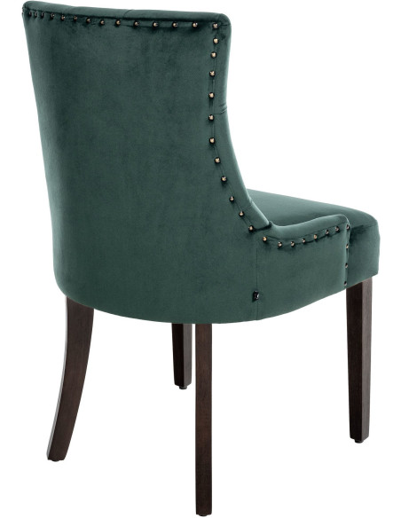 Chaise style vintage Dossier capitonné en Velours Vert foncé Bois Marron Huguette - 4