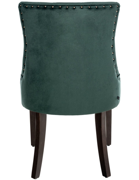Chaise style vintage Dossier capitonné en Velours Vert foncé Bois Marron Huguette - 5