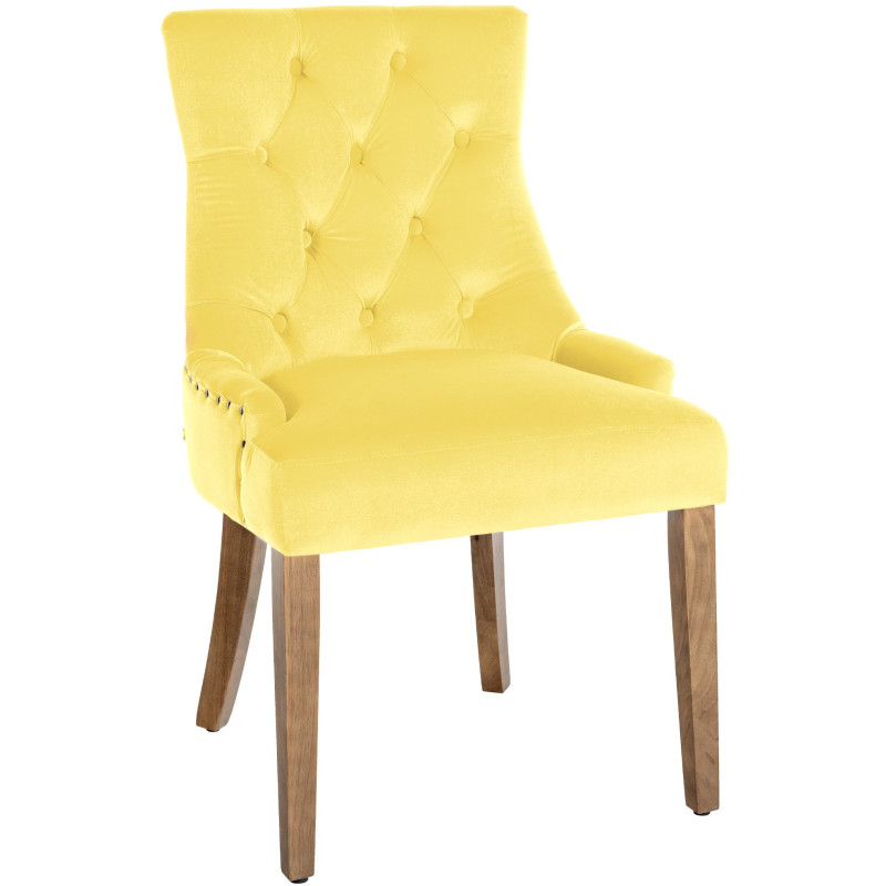 Chaise style vintage Dossier capitonné en Velours Jaune Bois Naturel Huguette  - 1