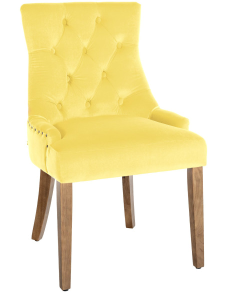Chaise style vintage Dossier capitonné en Velours Jaune Bois Naturel Huguette  - 1