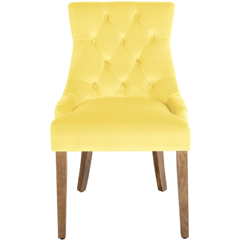 Chaise style vintage Dossier capitonné en Velours Jaune Bois Naturel Huguette  - 2