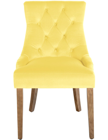 Chaise style vintage Dossier capitonné en Velours Jaune Bois Naturel Huguette  - 2