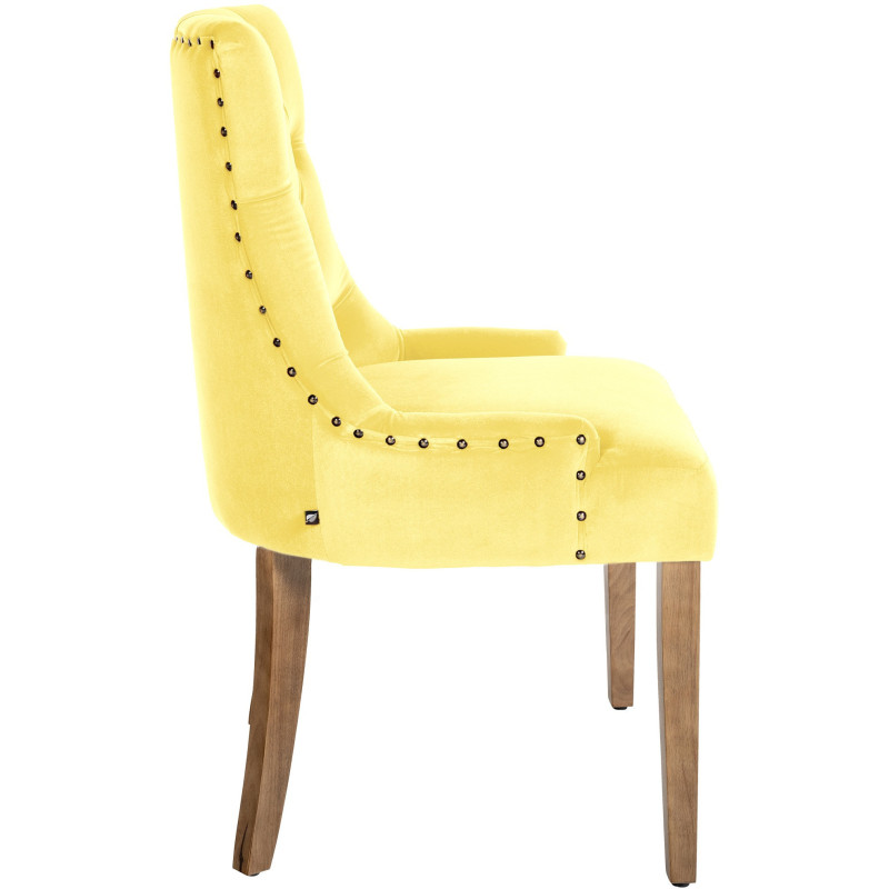 Chaise style vintage Dossier capitonné en Velours Jaune Bois Naturel Huguette  - 3