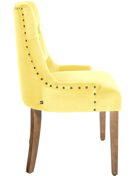 Chaise style vintage Dossier capitonné en Velours Jaune Bois Naturel Huguette  - 3