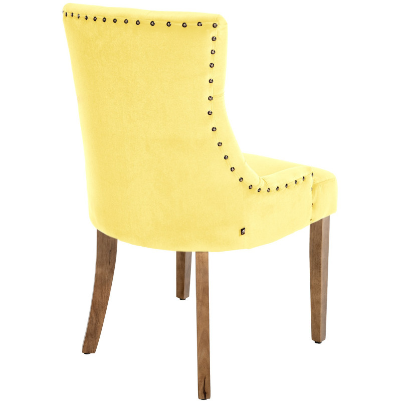 Chaise style vintage Dossier capitonné en Velours Jaune Bois Naturel Huguette  - 4
