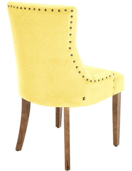Chaise style vintage Dossier capitonné en Velours Jaune Bois Naturel Huguette  - 4