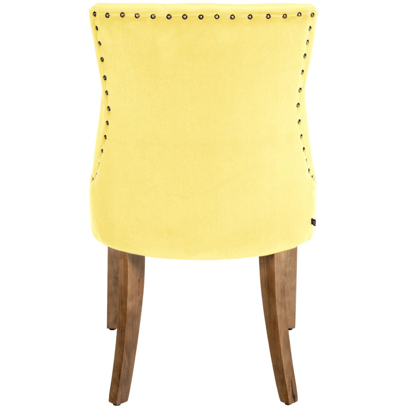 Chaise style vintage Dossier capitonné en Velours Jaune Bois Naturel Huguette  - 5