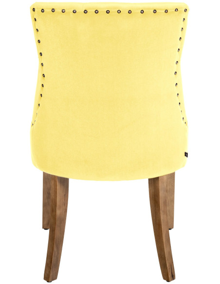 Chaise style vintage Dossier capitonné en Velours Jaune Bois Naturel Huguette  - 5