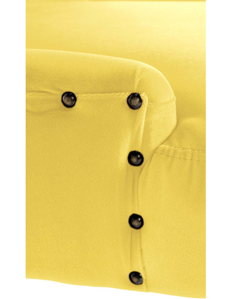 Chaise style vintage Dossier capitonné en Velours Jaune Bois Naturel Huguette  - 6