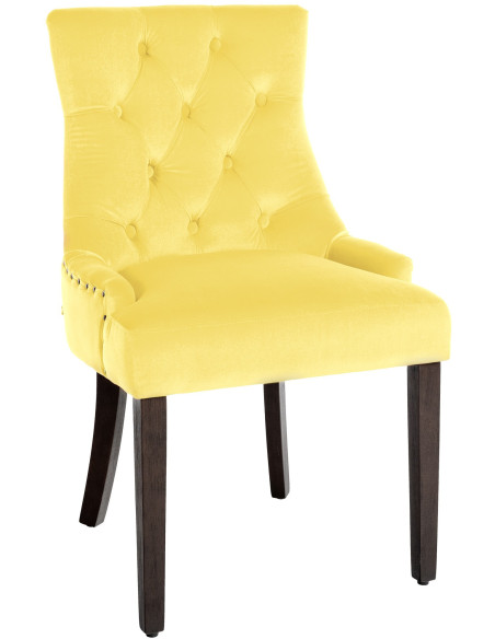 Chaise style vintage Dossier capitonné en Velours Jaune Bois Marron Huguette - 1