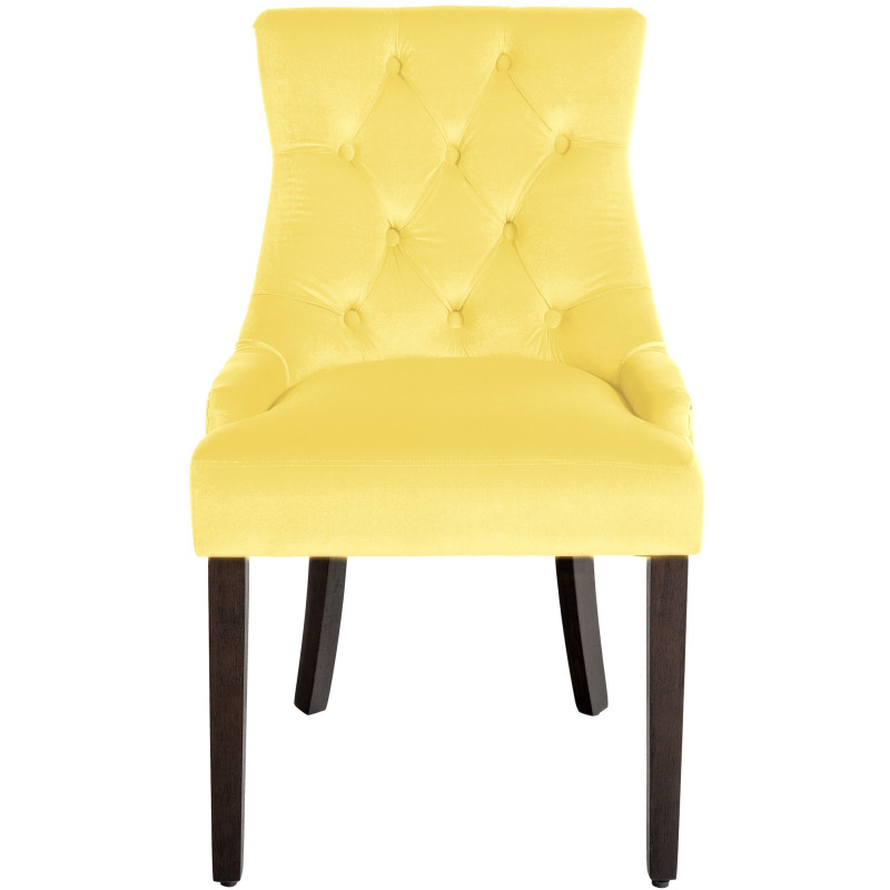 Chaise style vintage Dossier capitonné en Velours Jaune Bois Marron Huguette - 2