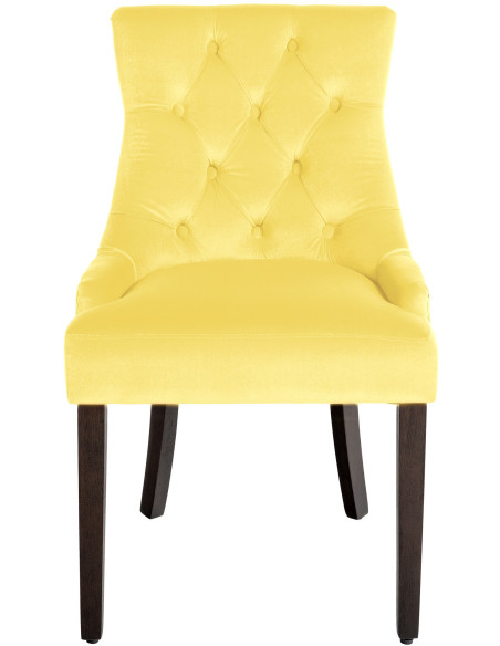 Chaise style vintage Dossier capitonné en Velours Jaune Bois Marron Huguette - 2