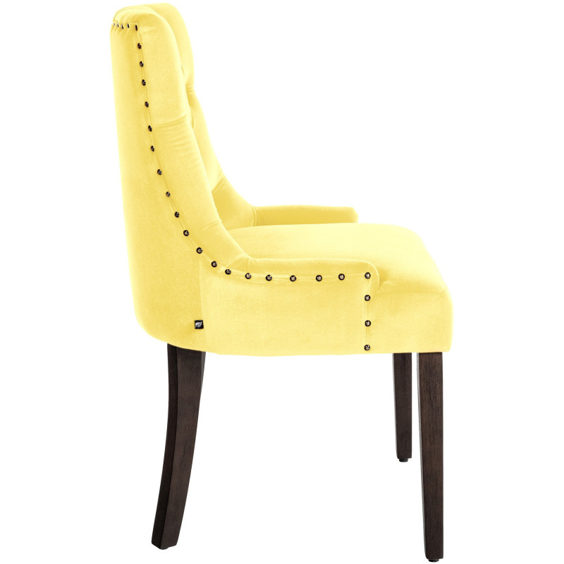 Chaise style vintage Dossier capitonné en Velours Jaune Bois Marron Huguette - 3