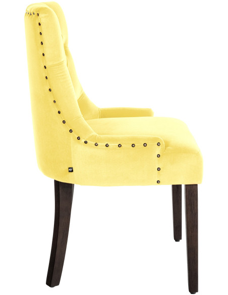 Chaise style vintage Dossier capitonné en Velours Jaune Bois Marron Huguette - 3