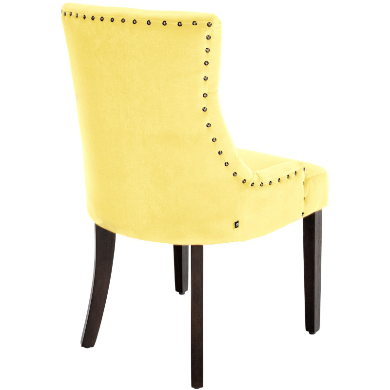 Chaise style vintage Dossier capitonné en Velours Jaune Bois Marron Huguette - 4