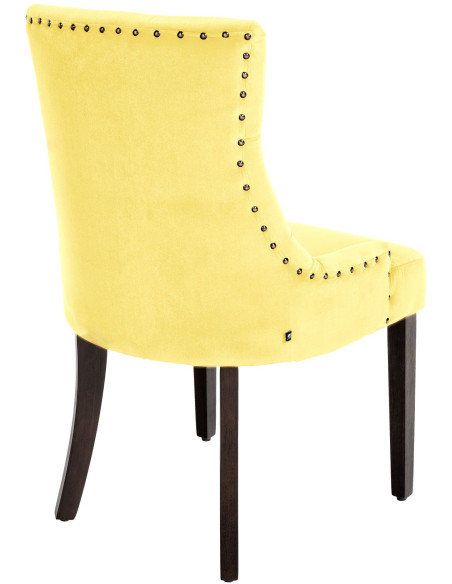 Chaise style vintage Dossier capitonné en Velours Jaune Bois Marron Huguette - 4