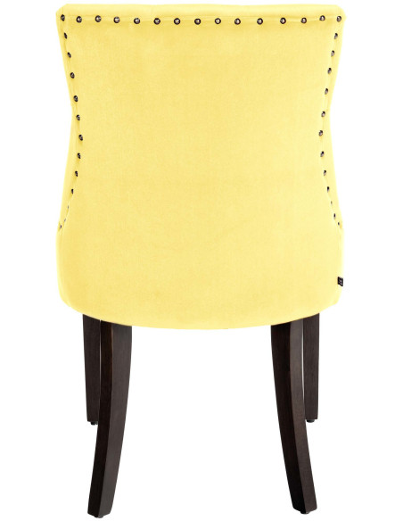 Chaise style vintage Dossier capitonné en Velours Jaune Bois Marron Huguette - 5