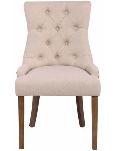 Chaise style vintage Dossier capitonné en Tissu Blanc crème Bois Naturel Huguette  - 2