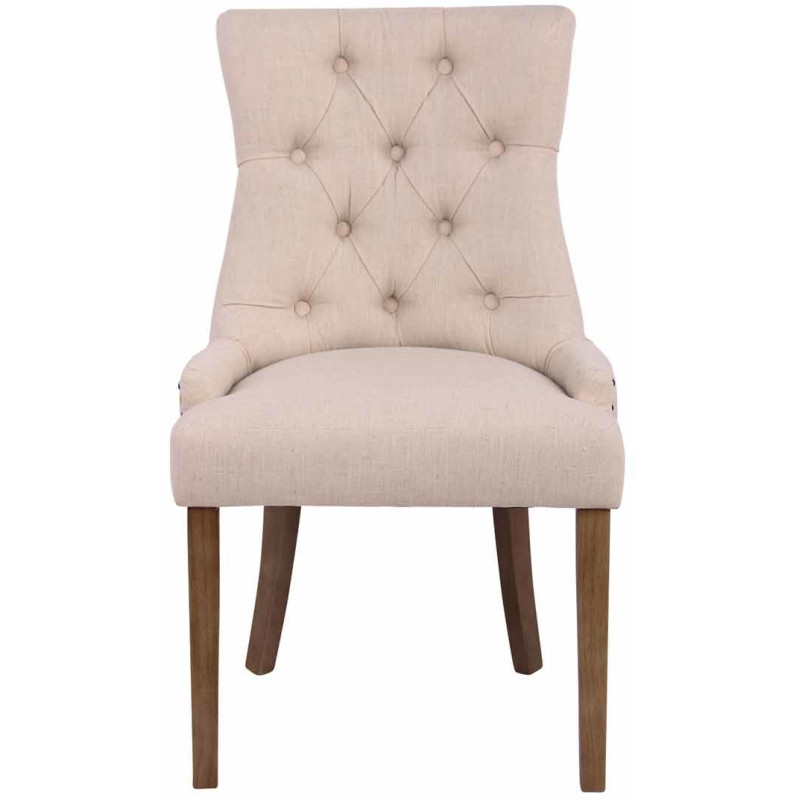Chaise style vintage Dossier capitonné en Tissu Blanc crème Bois Naturel Huguette - 2